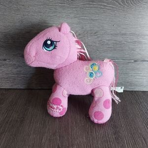 2007 Hasbro My Little Pony Pinkie Pie Plush Stuffed Horse Toy Yarn Ribbon Hair